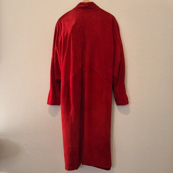 Vintage 80s Jutta Covian Red Leather Suede Full Length Coat with Snakeskin Accen - Picture 2 of 7